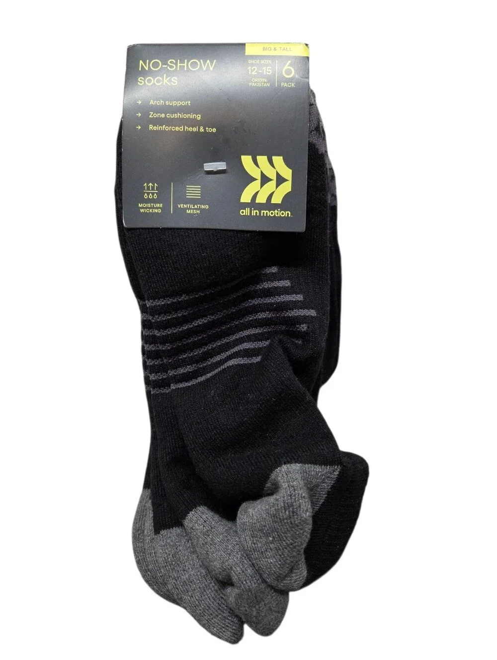 all in motion Men’s Big & Tall No-Show Athletic Socks 6 Pairs Nwt